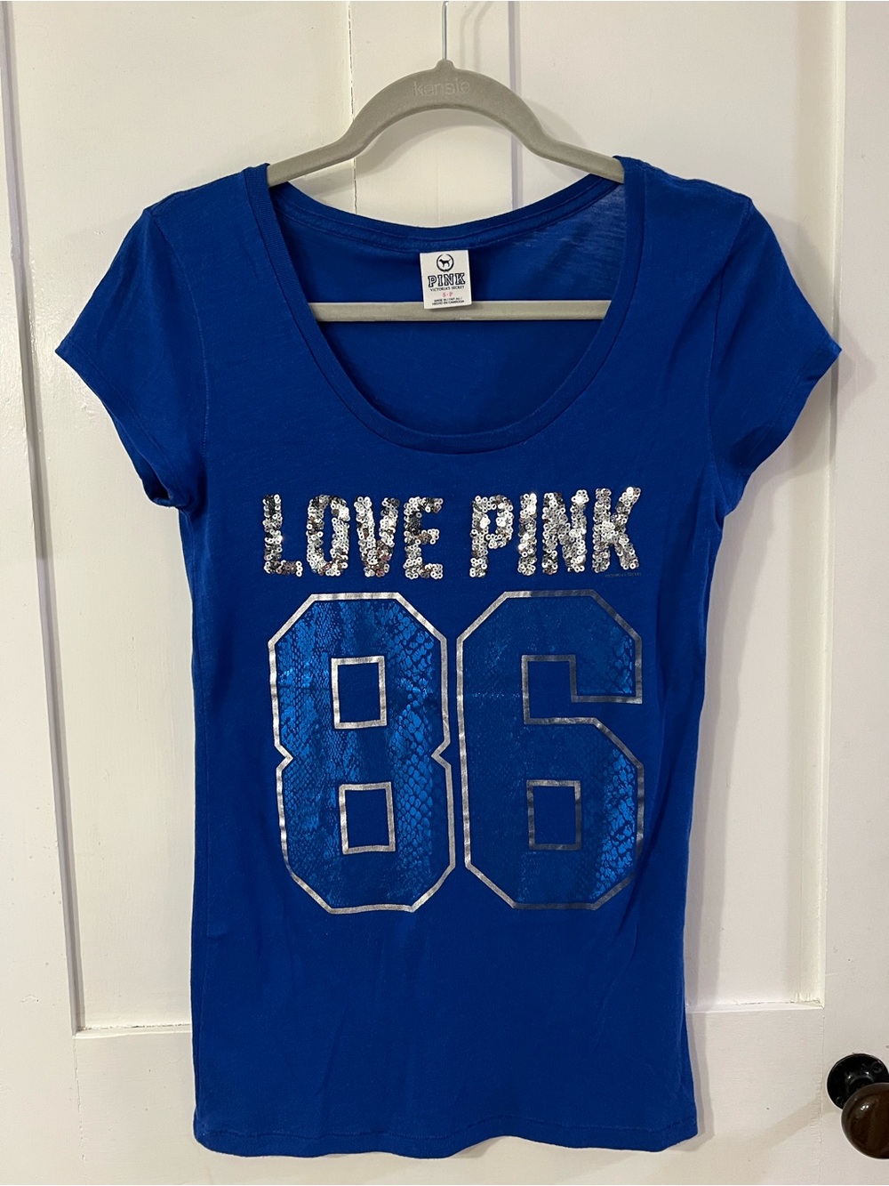 PINK Victoria's Secret Royal Blue Scoop Neck Graphic Tee